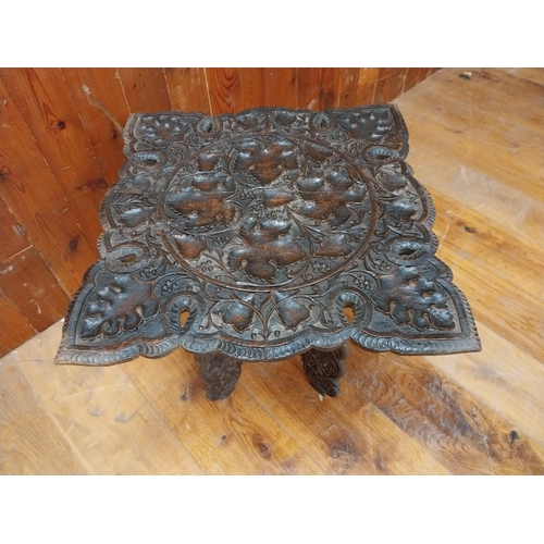 137 - Early 20th C. carved wood lamp table decorate with Ivy leaf {57 cm H x 52 cm W x 52 cm D}.