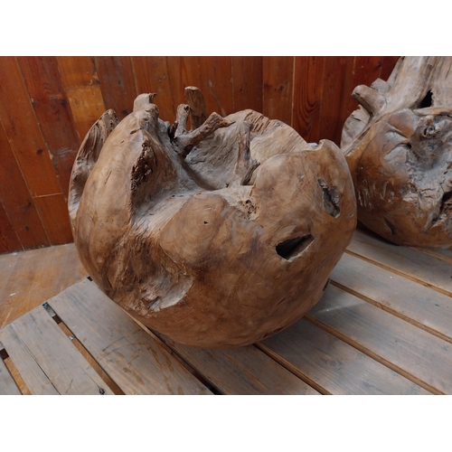 141 - Pair of wooden root ball sculptures {40 cm H x 41 cm Dia.}.