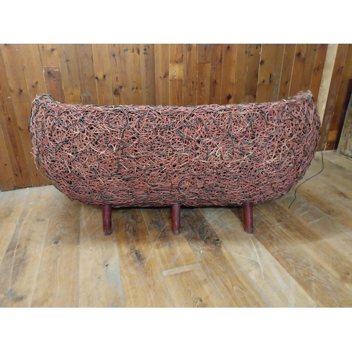 143 - Unusual wicker two seater sofa {80 cm H x 160 cm W x 80 cm D}.