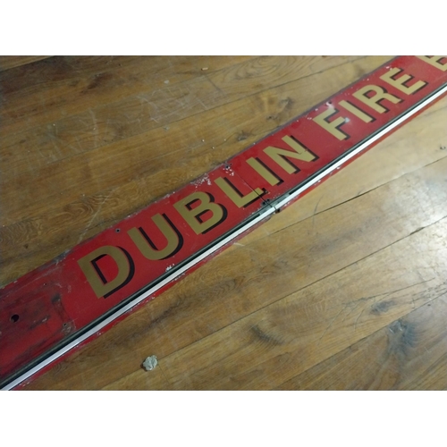 149 - 1950s Dublin fire brigade alloy advertising sign {29 cm H x 430 cm W}.