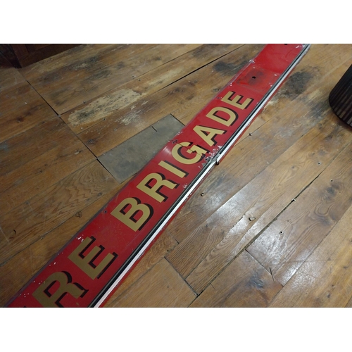 149 - 1950s Dublin fire brigade alloy advertising sign {29 cm H x 430 cm W}.