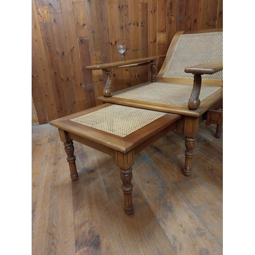 160 - Unusual large mahogany and bergere plantation chair raised on turned legs {91 cm H x 184 cm W x 100 ... 