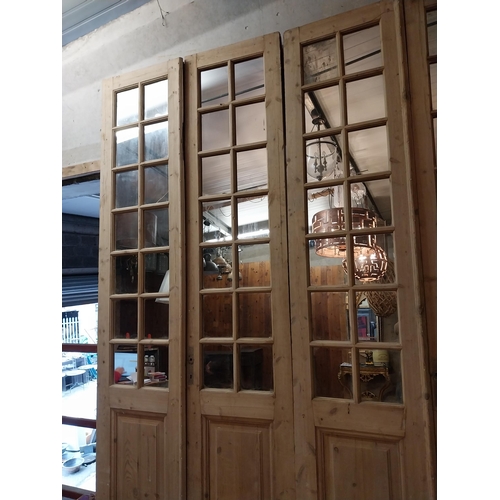 172 - Good quality set of 19th C. stripped pine doors with mirrored panels {271 cm H x 223 cm W x 5 cm D}.