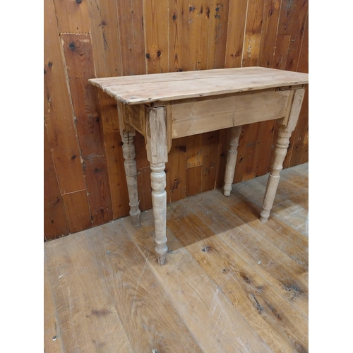 174 - Pine bar - cafe - pub - restaurant table raised on square legs and single stretcher