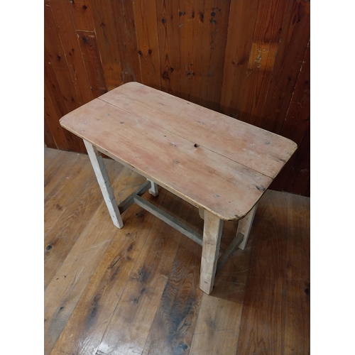 175 - Pine bar - cafe - pub - restaurant table raised on square legs and single stretcher {74 cm H x 88 cm... 