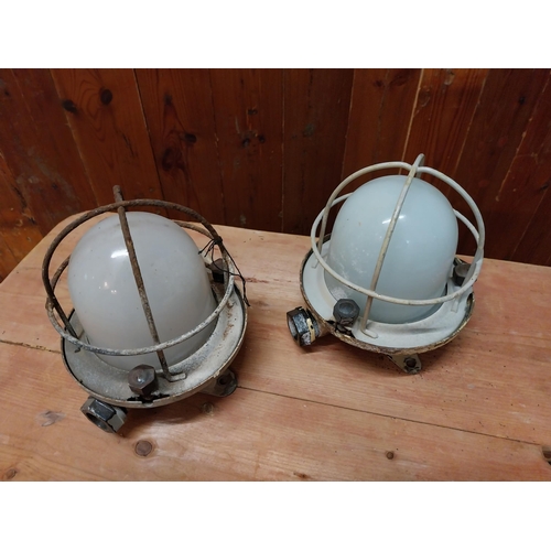 179 - Pair of early 20th C. ships bulk head lights {Approx. 25 cm H x 16 cm W x 16 cm D}.