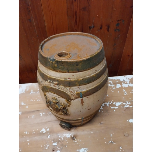 186 - 19th C. stoneware whiskey flagon {33 cm H x 23 cm W x 23 cm D}.