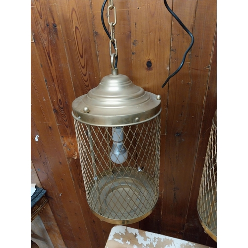 190 - Pair of good quality brass hanging lanterns {Drop 90 cm H x 26 cm W x 26 cm D}.