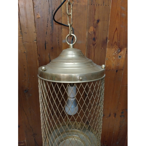 190 - Pair of good quality brass hanging lanterns {Drop 90 cm H x 26 cm W x 26 cm D}.