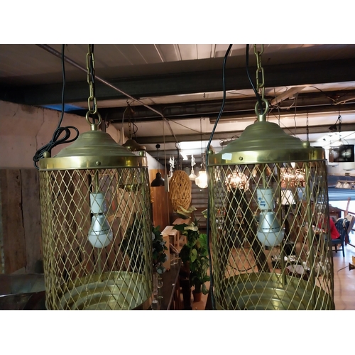 191 - Pair of good quality brass hanging lanterns {Drop 91 cm H x 26 cm W x 26 cm D}.