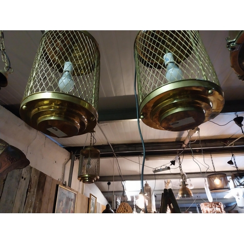 191 - Pair of good quality brass hanging lanterns {Drop 91 cm H x 26 cm W x 26 cm D}.