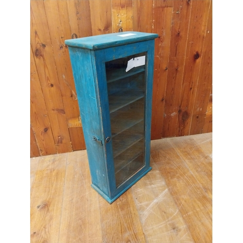 196 - Painted hardwood wall cabinet with single glazed door {80 cm H x 36 cm W x 18 cm D}.