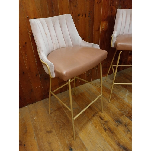 212 - Pair of gilded metal and upholstered bar - pub stools in the Art Deco style {104 cm H x 55 cm W x 57... 