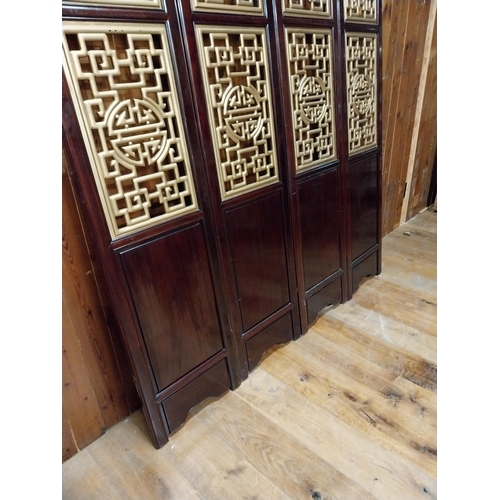 213 - Set of four Oriental hardwood and gilded wall panels with mother of peal inlay {210 cm H x 184 total... 