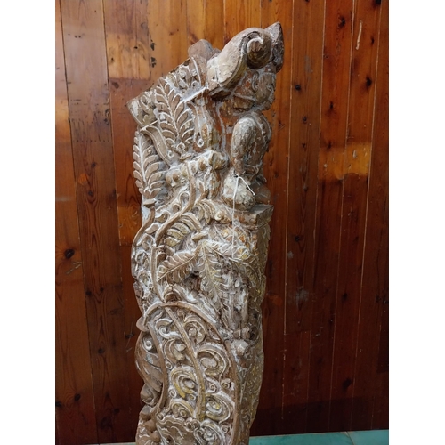 219 - 19th C. decorative hardwood sculpture raised on metal stand {100 cm H x 13 cm W x 21 cm D}.