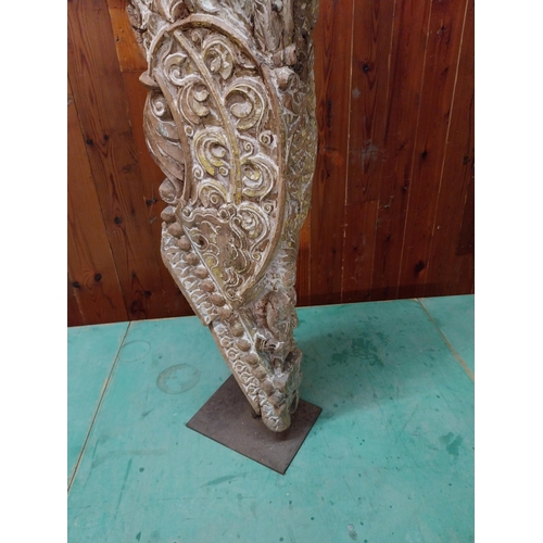 219 - 19th C. decorative hardwood sculpture raised on metal stand {100 cm H x 13 cm W x 21 cm D}.