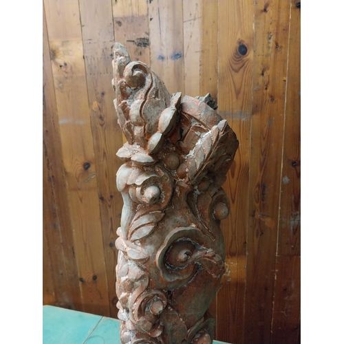 221 - 19th C. decorative hardwood sculpture raised on metal stand {83 cm H x 13 cm W x 23 cm D}.