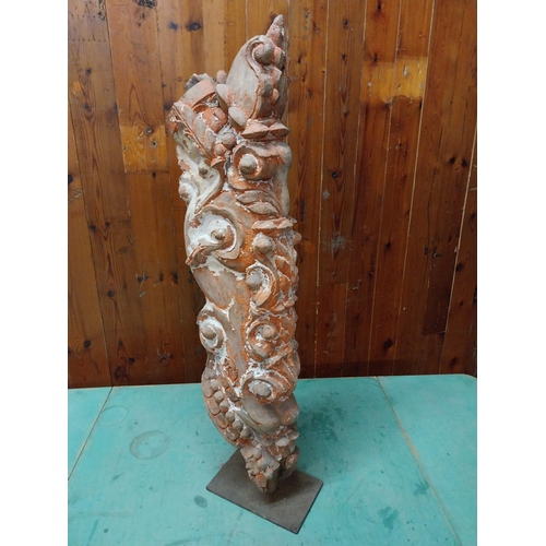 221 - 19th C. decorative hardwood sculpture raised on metal stand {83 cm H x 13 cm W x 23 cm D}.