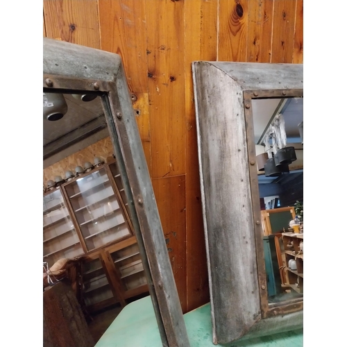 224 - Pair of Retro industrial metal cushion wall mirrors {78 cm H x 45 cm W x 12 cm D}.