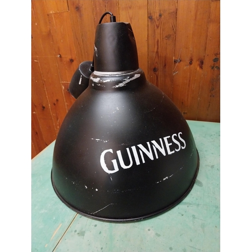 226 - Pair of vintage metal light shades decorated with Guinness logos {Drop 80 cm H x 46 cm W x 46 cm D}.