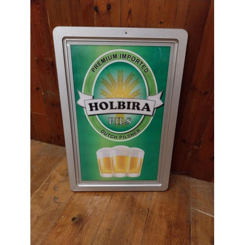 238 - Holbira Pils Dutch Pilsner light up Perspex advertising sign {80 cm H x 52 cm W x 5 cm D}.