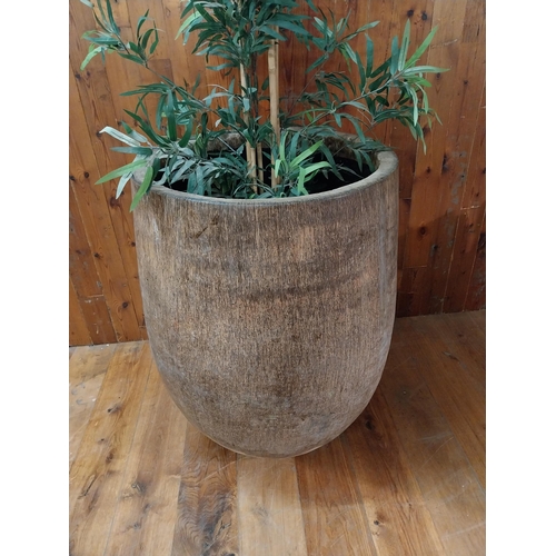 243 - Large Coconut tree urn {134 cm H x 75 cm Dia.}.{100 cm H x 75 cm W x 75 cm D}.