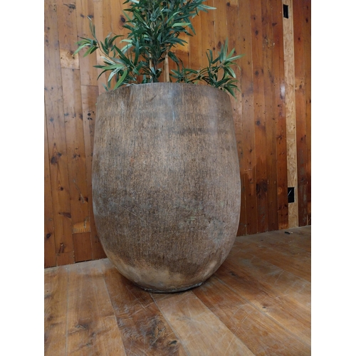 243 - Large Coconut tree urn {134 cm H x 75 cm Dia.}.{100 cm H x 75 cm W x 75 cm D}.