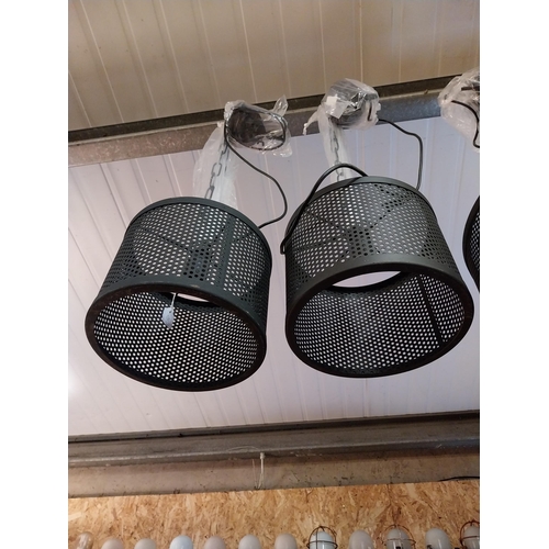 258 - Pair of metal light shades in the Industrial style in working order {Drop 76 cm H x 26 cm W x 26 cm ... 