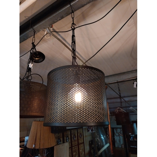 260 - Pair of metal light shades in the Industrial style in working order {Drop 90 cm H x 35 cm W x 35 cm ... 