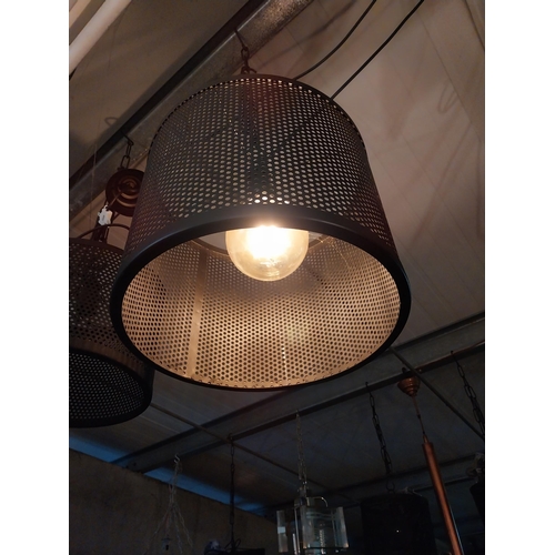 260 - Pair of metal light shades in the Industrial style in working order {Drop 90 cm H x 35 cm W x 35 cm ... 