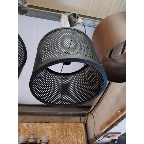 261 - Three metal light shades in the Industrial style in working order {Drop 100 cm H x 30 cm W x 30 cm D... 