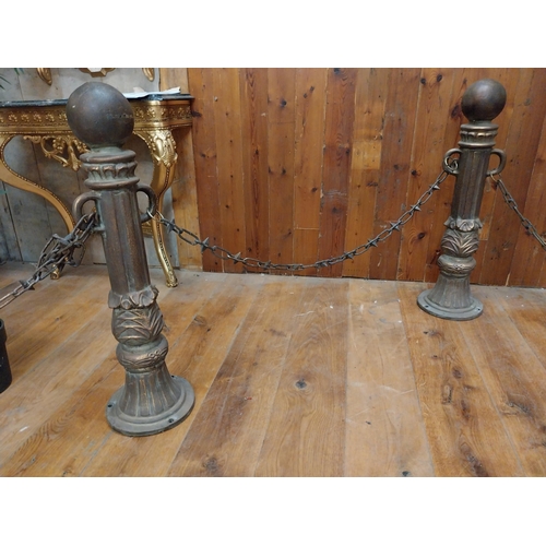 280 - Good quality set of four cast aluminium bollards with large quantity of chain {81 cm H x 23 cm W x 2... 