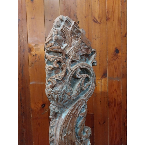 291 - 19th C. decorative hardwood sculpture raised on metal stand {103 cm H x 24 cm W x 13 cm D}.