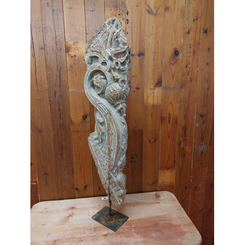 291 - 19th C. decorative hardwood sculpture raised on metal stand {103 cm H x 24 cm W x 13 cm D}.