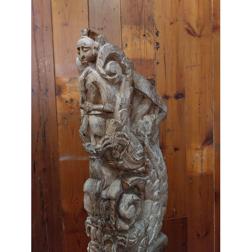 293 - 19th C. decorative hardwood sculpture raised on metal stand {100 cm H x 23 cm W x 15 cm D}.