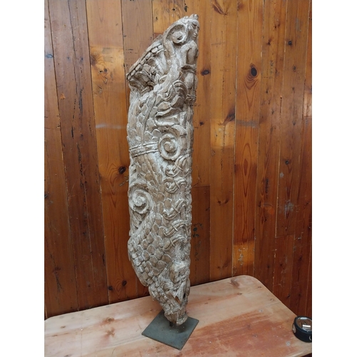 293 - 19th C. decorative hardwood sculpture raised on metal stand {100 cm H x 23 cm W x 15 cm D}.