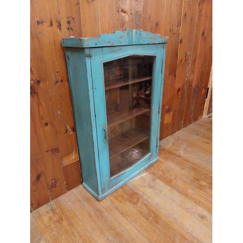 328 - Painted hardwood wall cabinet with single glazed door {98 cm H x 64 cm W x 20 cm D}.