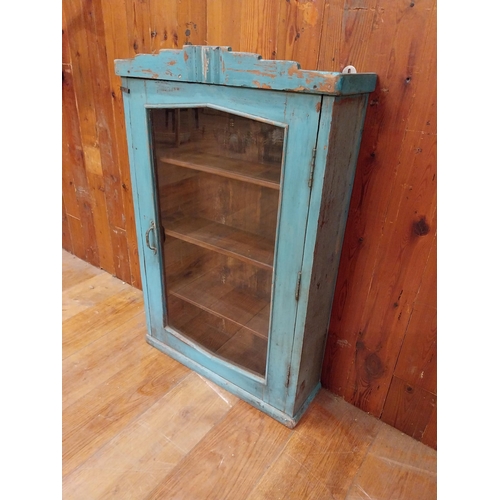 328 - Painted hardwood wall cabinet with single glazed door {98 cm H x 64 cm W x 20 cm D}.