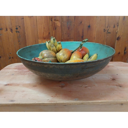 331 - Painted metal fruit bowl - fruit not included {16 cm H x 47 cm W x 47 cm D}.