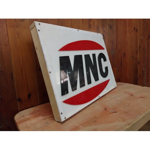 337 - MNC Perspex advertising sign {44 cm H x 60 cm W x 5 cm D}.