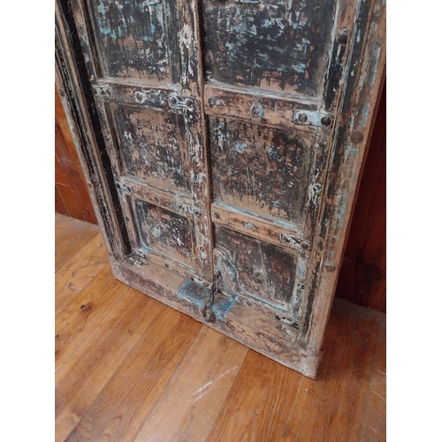 349 - Early 19th C. heavily carved painted hardwood window frame with two panelled doors {168 cm H x 92 cm... 