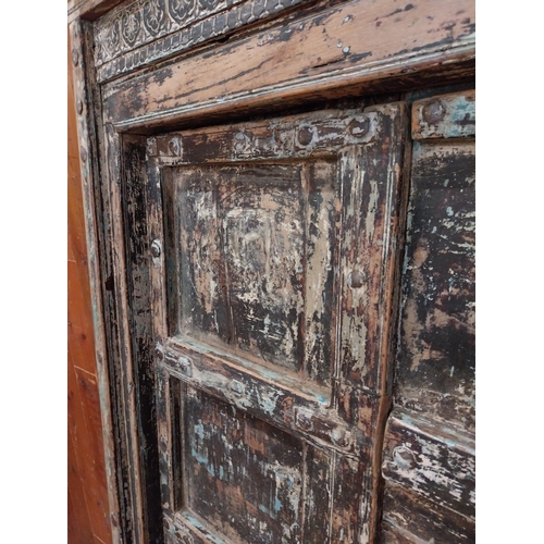 349 - Early 19th C. heavily carved painted hardwood window frame with two panelled doors {168 cm H x 92 cm... 