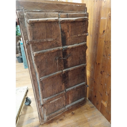 349 - Early 19th C. heavily carved painted hardwood window frame with two panelled doors {168 cm H x 92 cm... 