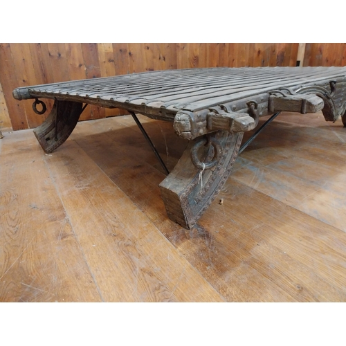 362 - Rare 19th C. Oriental hardwood and wrought iron coffee table  {33 cm H x 180 cm W x 144 cm D}.