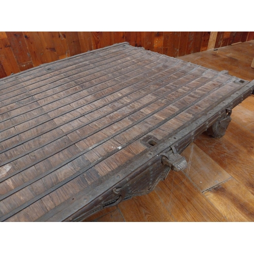 362 - Rare 19th C. Oriental hardwood and wrought iron coffee table  {33 cm H x 180 cm W x 144 cm D}.