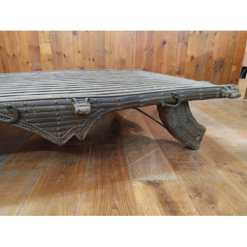 362 - Rare 19th C. Oriental hardwood and wrought iron coffee table  {33 cm H x 180 cm W x 144 cm D}.