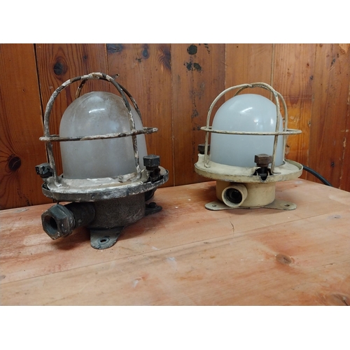 364 - Pair of early 20th C. ships bulk head lights {Approx. 23 cm H x 16 cm W x 16 cm D}.