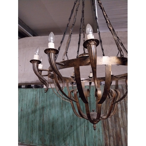 387 - Good quality gilded metal twelve branch chandelier {160 cm H x 100 cm W x 100 cm D}.