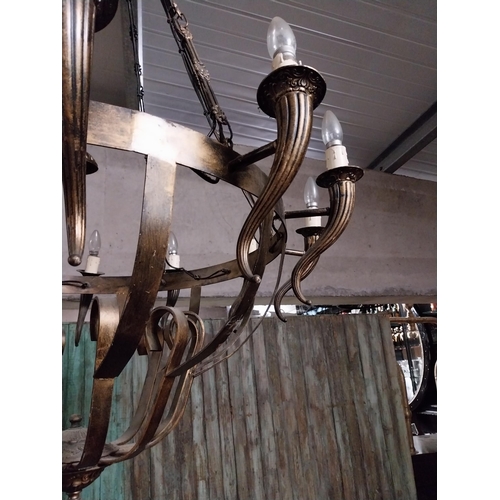 387 - Good quality gilded metal twelve branch chandelier {160 cm H x 100 cm W x 100 cm D}.