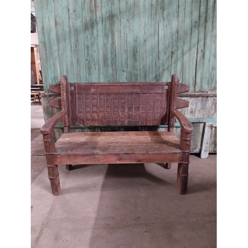 390 - 19th C. ironwood two seat bench from Vikings TV series {105 cm H x 150 cm W x 66 cm D}.